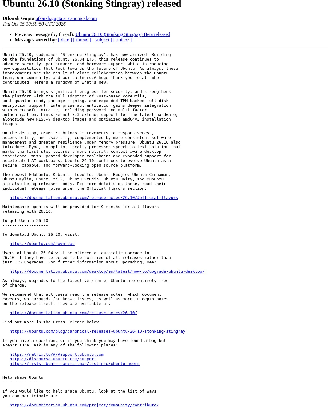 원문 캡처 · lists.ubuntu.com
