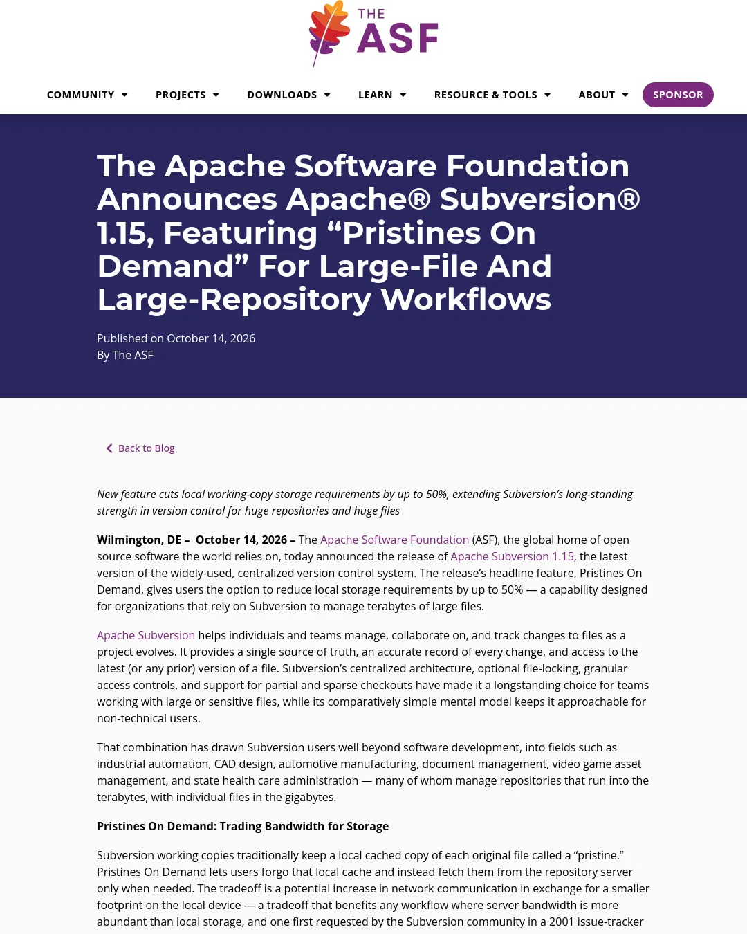 원문 캡처 · news.apache.org