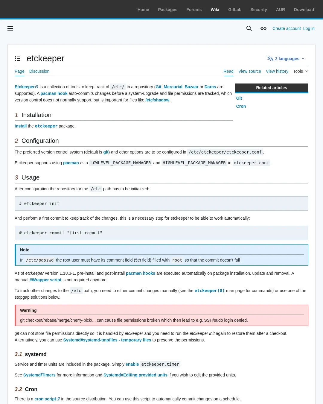 원문 캡처 · wiki.archlinux.org