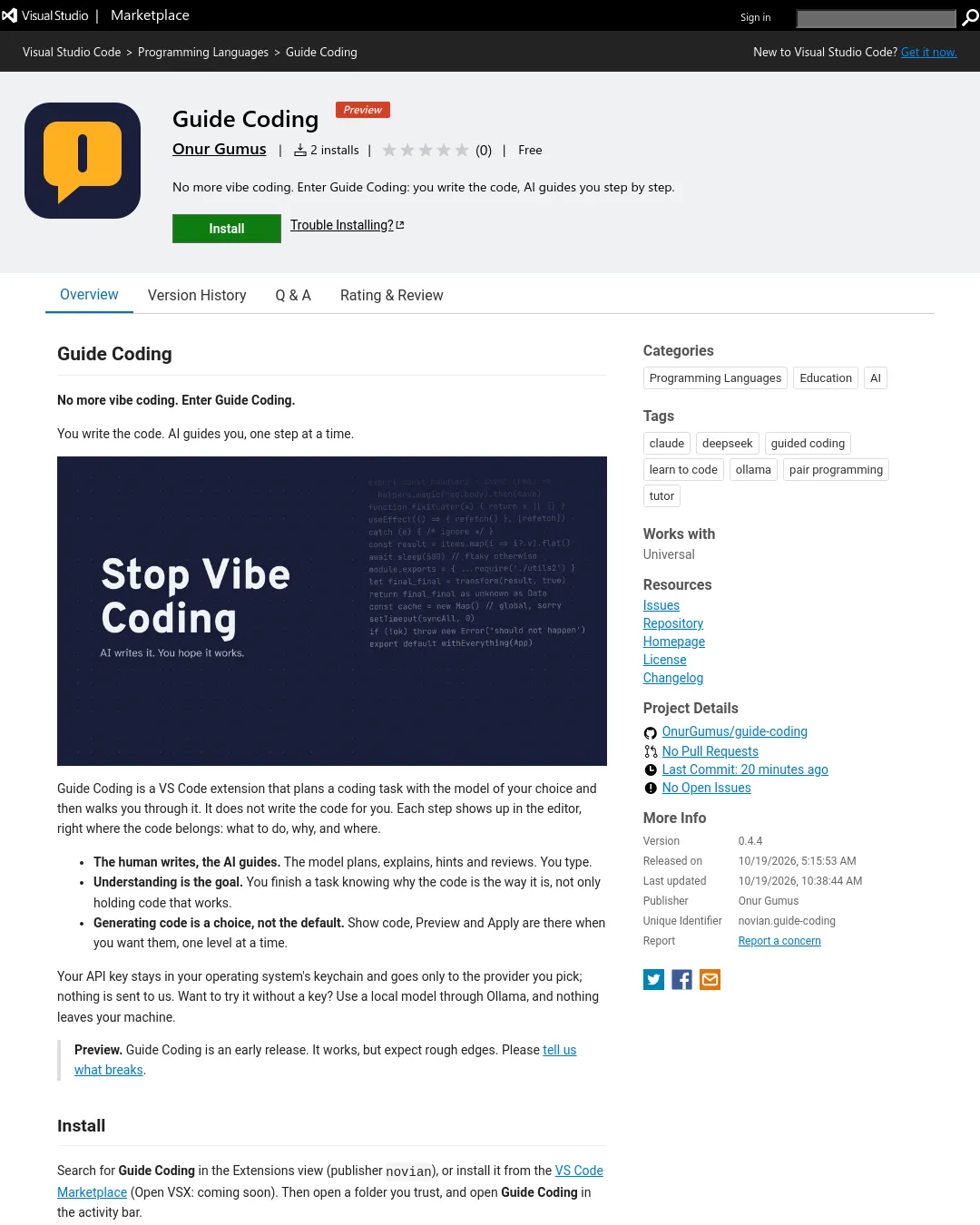 원문 캡처 · marketplace.visualstudio.com