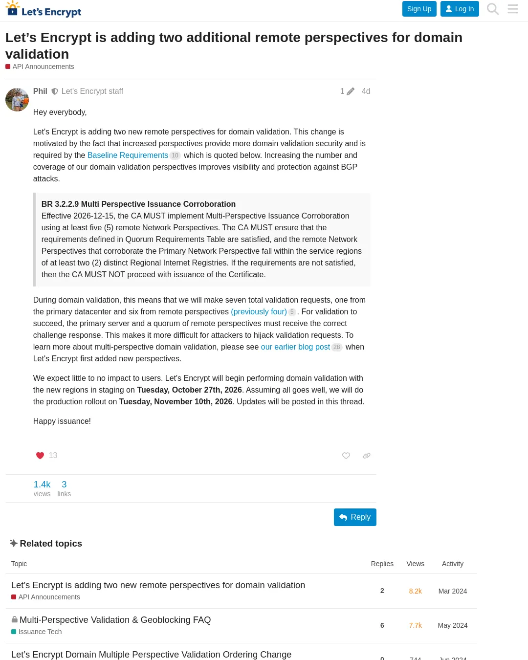 원문 캡처 · community.letsencrypt.org