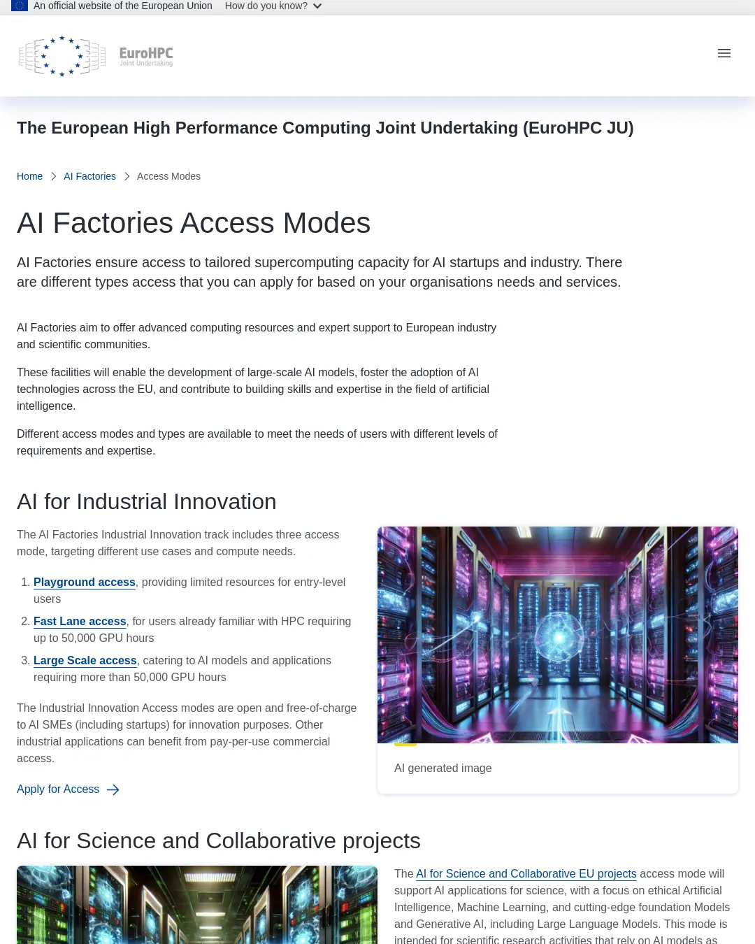 원문 캡처 · eurohpc-ju.europa.eu