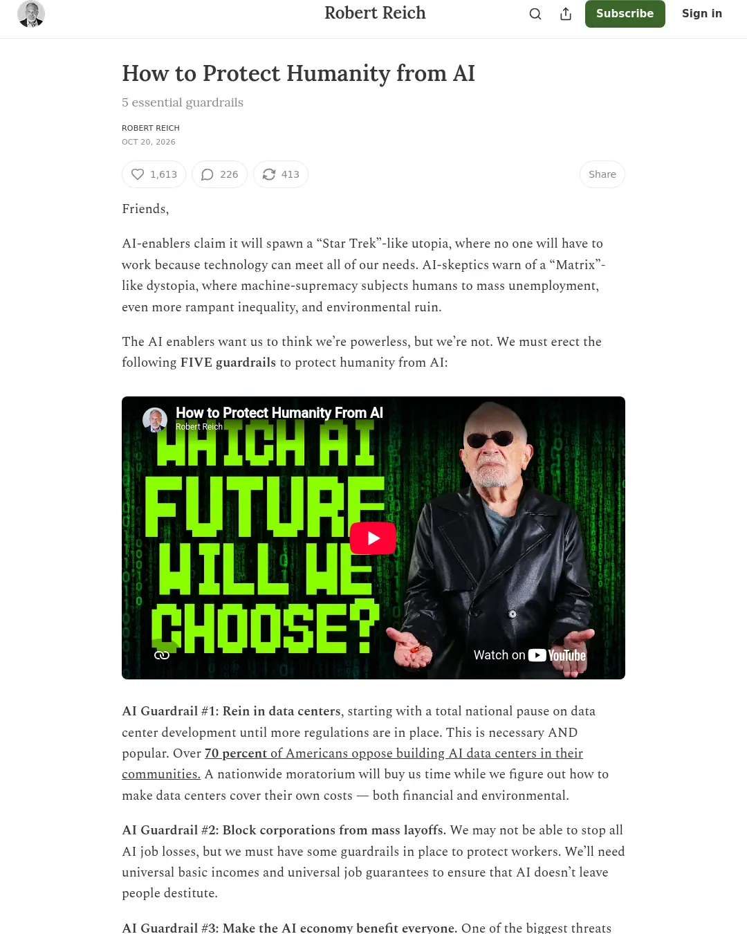 원문 캡처 · robertreich.substack.com