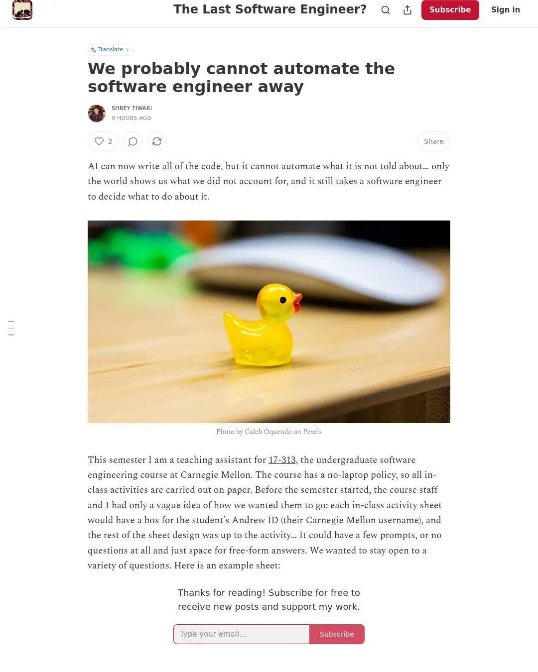 원문 캡처 · thelastsoftwareengineer.substack.com