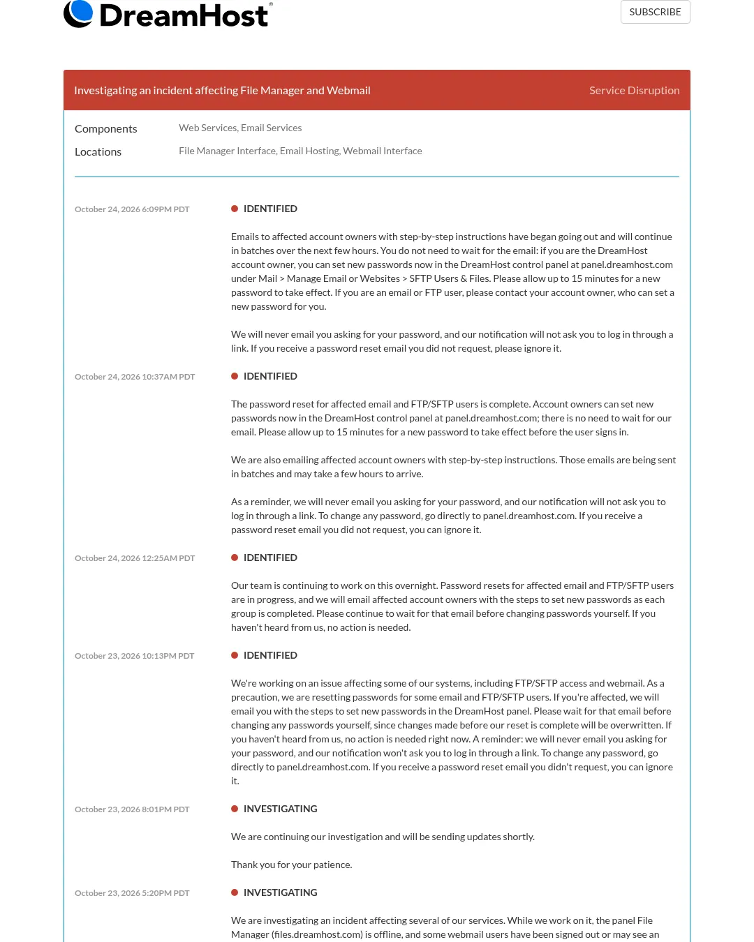 원문 캡처 · dreamhoststatus.com