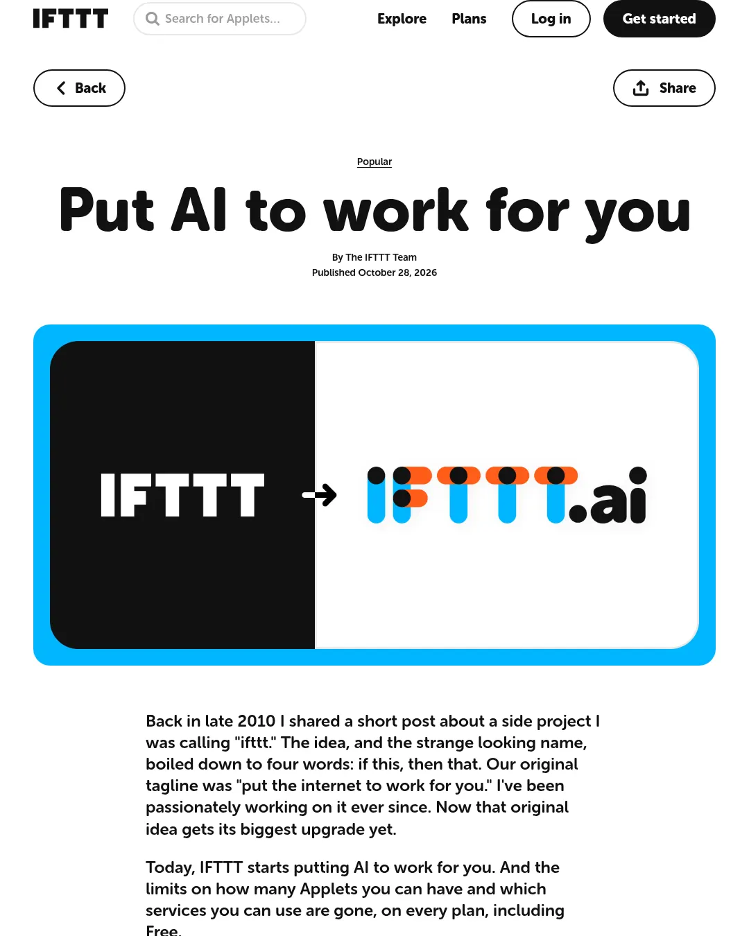 원문 캡처 · ifttt.com