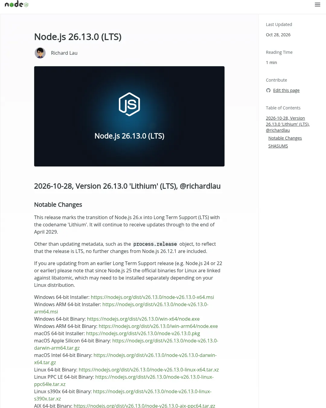 원문 캡처 · nodejs.org