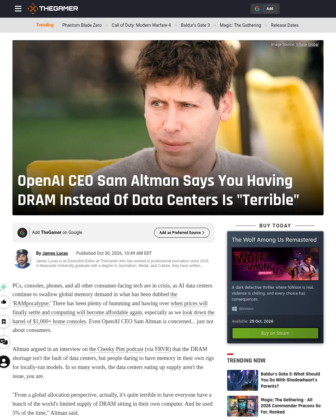 원문 캡처 · thegamer.com